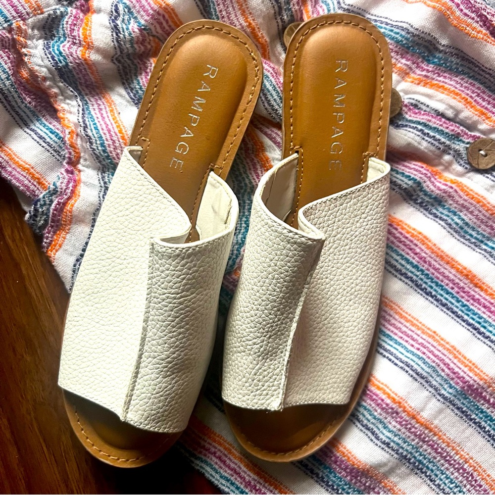 Rampage white leather open toe mules